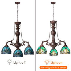 COTOSS Tiffany Chandelier for Dining Room 3 Lights Stained Glass Chandeliers Lighting Fixtures Antique Style Ceiling Hanging Lamp for Kitchen Dinning Area Sitting Room Foyer
