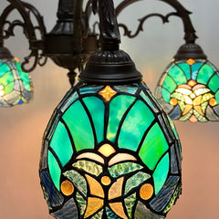 COTOSS Tiffany Chandelier for Dining Room 5 Lights Stained Glass Chandeliers Lighting Fixtures Antique Style Ceiling Hanging Lamp for Kitchen Living Room Lobby