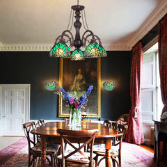 COTOSS Tiffany Chandelier for Dining Room 5 Lights Stained Glass Chandeliers Lighting Fixtures Antique Style Ceiling Hanging Lamp for Kitchen Living Room Lobby