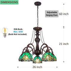 COTOSS Tiffany Chandelier for Dining Room 5 Lights Stained Glass Chandeliers Lighting Fixtures Antique Style Ceiling Hanging Lamp for Kitchen Living Room Lobby