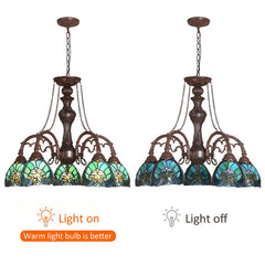 COTOSS Tiffany Chandelier for Dining Room 5 Lights Stained Glass Chandeliers Lighting Fixtures Antique Style Ceiling Hanging Lamp for Kitchen Living Room Lobby