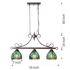 COTOSS Tiffany Pool Table Lights Hanging Chandelier 3 Lights Stained Glass Pendant Lighting Fixtures for Dining Room Kitchen Island Gameroom Bars