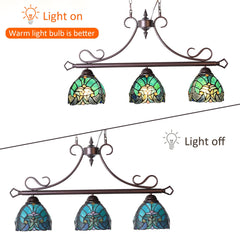 COTOSS Tiffany Pool Table Lights Hanging Chandelier 3 Lights Stained Glass Pendant Lighting Fixtures for Dining Room Kitchen Island Gameroom Bars