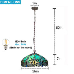 COTOSS Tiffany Pendant Light fixtures Hanging Lamp Stained Glass Light Decor for Dining Living Room Kitchen Island Study Hallway
