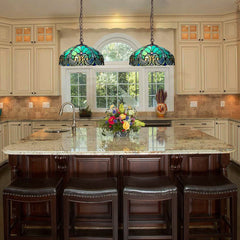 COTOSS Tiffany Pendant Light fixtures Hanging Lamp Stained Glass Light Decor for Dining Living Room Kitchen Island Study Hallway