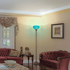 Thatyears Tiffany Torchiere Floor Lamps Seagrass Blue Beads Style Stained Glass 12X12X69 Inches Antique Pole Standing Uplight Lamps Decor Living Room Bedroom Home Office