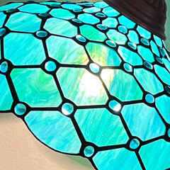 Thatyears Tiffany Floor Lamp Seagrass Blue Beads Style Stained Glass Gooseneck Arched Adjustable Corner Standing Reading Light Decor Bedroom Living Room Home Office