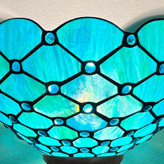 Thatyears Tiffany Torchiere Floor Lamps Seagrass Blue Beads Style Stained Glass 12X12X69 Inches Antique Pole Standing Uplight Lamps Decor Living Room Bedroom Home Office