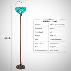 Thatyears Tiffany Torchiere Floor Lamps Seagrass Blue Beads Style Stained Glass 12X12X69 Inches Antique Pole Standing Uplight Lamps Decor Living Room Bedroom Home Office