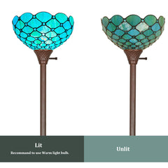Thatyears Tiffany Torchiere Floor Lamps Seagrass Blue Beads Style Stained Glass 12X12X69 Inches Antique Pole Standing Uplight Lamps Decor Living Room Bedroom Home Office