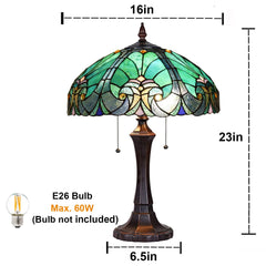 COTOSS Tiffany Table Lamp Sea Green Stained Glass Table Light Antique Style 16 inch Large Desk Lamp 2 Light Victorian Vintage Beside Reading Lamp for Living Room Bedroom Office