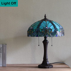 COTOSS Tiffany Table Lamp Sea Green Stained Glass Table Light Antique Style 16 inch Large Desk Lamp 2 Light Victorian Vintage Beside Reading Lamp for Living Room Bedroom Office