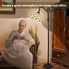 Thatyears Tiffany Floor Lamp White Beads Style Stained Glass Gooseneck Arched Pole Adjustable Corner Standing Reading Light Decor Bedroom Living Room Home Office