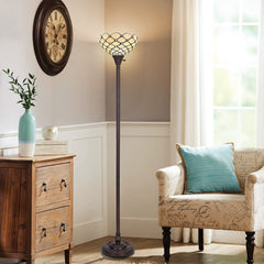 Thatyears Tiffany Torchiere Floor Lamps White Beads Style Stained Glass 12X12X69 Inches Antique Pole Standing Uplight Lamps Decor Living Room Bedroom Home Office