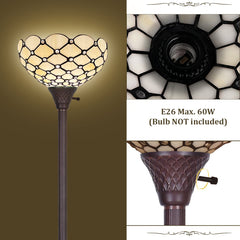Thatyears Tiffany Torchiere Floor Lamps White Beads Style Stained Glass 12X12X69 Inches Antique Pole Standing Uplight Lamps Decor Living Room Bedroom Home Office