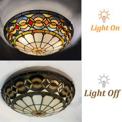 Tiffany Ceiling Lights, Stained Glass Ceiling Light 3-Lights 16 Inch Tiffany Flush Mount Ceiling Light for Bedroom Dining Living Room Entryway Foyer