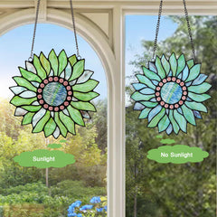 Capulina Sunflower Stained Glass Window Hangings Suncatcher for Window,Handmade Tiffany Glass Crafts for Family and Friends