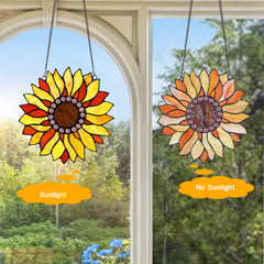 Capulina Sunflower Stained Glass Window Hangings Suncatcher for Window,Handmade Tiffany Glass Crafts for Family and Friends