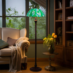 Tiffany Floor Lamp Green Wisteria Stained Glass Style Light for Living Room
