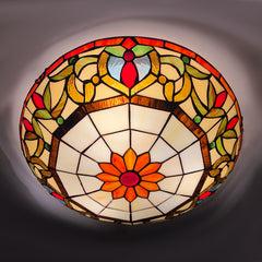 ARTZONE Tiffany Ceiling Lights, Stained Glass Ceiling Light 3-Lights 16 Inch Tiffany Flush Mount Ceiling Light Fixture for Bedroom Dining Living Room Entryway Foyer(Orange-Red)