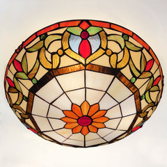 ARTZONE Tiffany Ceiling Lights, Stained Glass Ceiling Light 3-Lights 16 Inch Tiffany Flush Mount Ceiling Light Fixture for Bedroom Dining Living Room Entryway Foyer(Orange-Red)