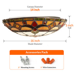 ARTZONE Tiffany Ceiling Lights, Stained Glass Ceiling Light 3-Lights 16 Inch Tiffany Flush Mount Ceiling Light Fixture for Bedroom Dining Living Room Entryway Foyer(Orange-Red)
