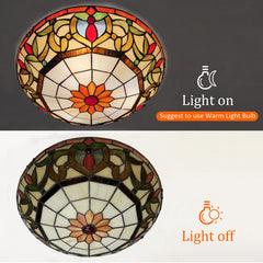 ARTZONE Tiffany Ceiling Lights, Stained Glass Ceiling Light 3-Lights 16 Inch Tiffany Flush Mount Ceiling Light Fixture for Bedroom Dining Living Room Entryway Foyer(Orange-Red)