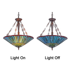 Capulina Tiffany Lamp Blue Stained Glass Chandelier Pendant Light 3-Light