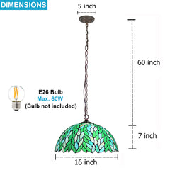 Tiffany Pendant Light Fixtures 16" Green Wisteria Hanging Chain Lamp