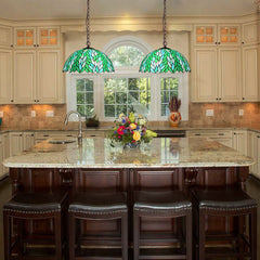 Tiffany Pendant Light Fixtures 16" Green Wisteria Hanging Chain Lamp