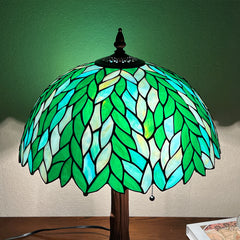 COTOSS Tiffany Lamp 16" Large Green Wisteria Stained Glass Table Lamp
