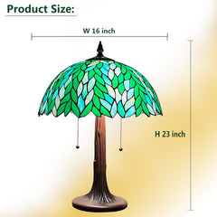 COTOSS Tiffany Lamp 16" Large Green Wisteria Stained Glass Table Lamp
