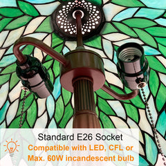 COTOSS Tiffany Lamp 16" Large Green Wisteria Stained Glass Table Lamp