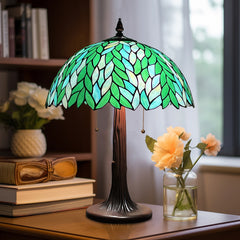COTOSS Tiffany Lamp 16" Large Green Wisteria Stained Glass Table Lamp