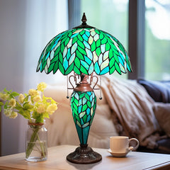 COTOSS Tiffany Lamp 16" Green Wisteria Stained Glass Table Lamp 3-Lights