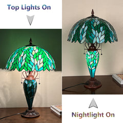 COTOSS Tiffany Lamp 16" Green Wisteria Stained Glass Table Lamp 3-Lights