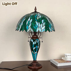 COTOSS Tiffany Lamp 16" Green Wisteria Stained Glass Table Lamp 3-Lights