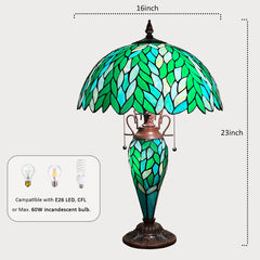 COTOSS Tiffany Lamp 16" Green Wisteria Stained Glass Table Lamp 3-Lights
