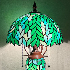 COTOSS Tiffany Lamp Green Wisteria Stained Glass Table Lamp 3-Lights