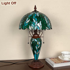 COTOSS Tiffany Lamp Green Wisteria Stained Glass Table Lamp 3-Lights