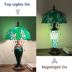 COTOSS Tiffany Lamp Green Wisteria Stained Glass Table Lamp 3-Lights