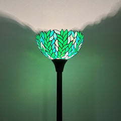 Tiffany Torchiere Floor Lamp 70" Green Wisteria Stained Glass Torch Light