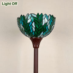 Tiffany Torchiere Floor Lamp 70" Green Wisteria Stained Glass Torch Light