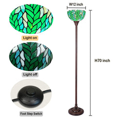 Tiffany Torchiere Floor Lamp 70" Green Wisteria Stained Glass Torch Light
