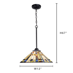Capulina Tiffany Pendant Light Fixtures 12 Inch Wide Green Blue Style Stained Glass Hanging Lamp Decor for Kitchen Island Dining Room Bar Hallway Study