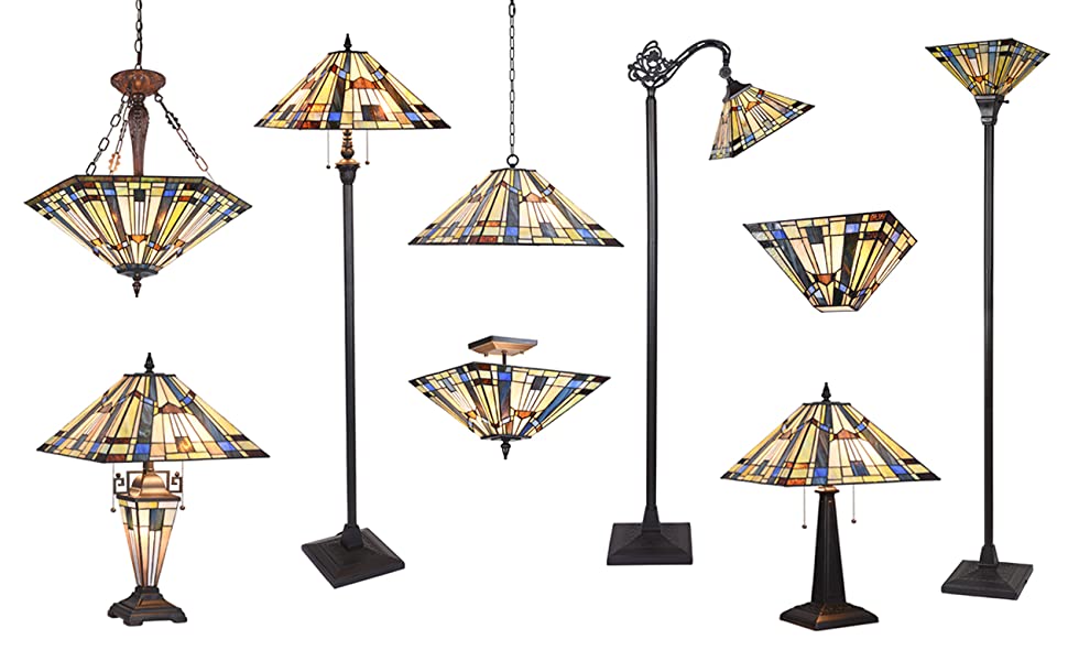 Capulina Tiffany Floor Lamp 2-Light Industrial Blackish Bronze Pole Stained Glass