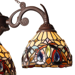 Capulina Tiffany Pendant Light Chandeliers 3-Light Cream Brown Antique Style Stained Glass Pendant Light for Living Dining Room Kitchen Foyer