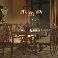 Capulina Tiffany Pendant Light Chandeliers 3-Light Cream Brown Antique Style Stained Glass Pendant Light for Living Dining Room Kitchen Foyer