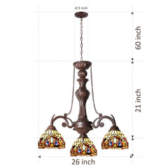 Capulina Tiffany Pendant Light Chandeliers 3-Light Cream Brown Antique Style Stained Glass Pendant Light for Living Dining Room Kitchen Foyer