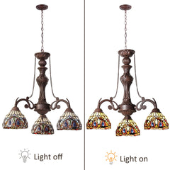 Capulina Tiffany Pendant Light Chandeliers 3-Light Cream Brown Antique Style Stained Glass Pendant Light for Living Dining Room Kitchen Foyer